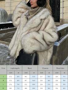 1 Piece Women's Notched Collar Faux Fur Coat - White Plush Long Sleeve Thermal Outerwear For Winter Daily Luxury Fashion - màu nâu - Xem 7