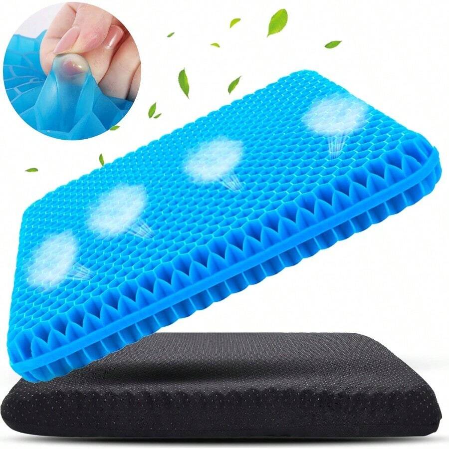 Gel Seat Cushion For Long Sitting Super Large And Thick Soft And Breathable Gel Cushion For Wheelchair Gel Chair Cushion For Hip Pain Gel Seat Cushion For Office Chair - 藍色 - 查看 1