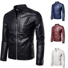 2025 Cross-Border Leather Jacket Men's Casual Coat Korean Style  Slim Fit Handsome Youth Spring Autumn Motorcycle Jacket - 藍色 - 查看 2
