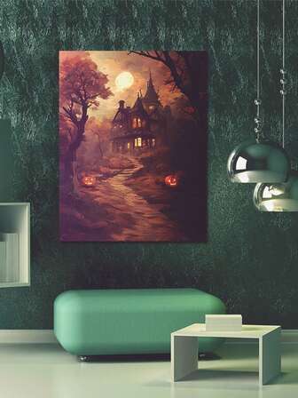Spooky Halloween Canvas Art - Pumpkin & Poster, Gothic Retro Wall Decor, Vintage Yard & Church Tombstone Design, Ready To Hang - Perfect Gift Idea