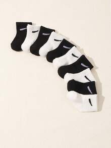 10pcs/Set Toddler/Infant Assorted Candy Color Casual Short Mid-Calf Socks, Summer - Black and White - View 7