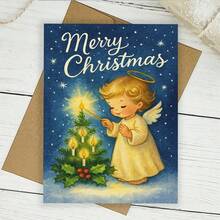 1 pièce Carte de vœux de Noël mettant en scène un charmant ange allumant des bougies, parfaite pour souhaiter de joyeuses fêtes à la famille, aux amis et aux êtres chers. Idéale pour les célébrations festives et les cadeaux. Enveloppe + Carte de vœux