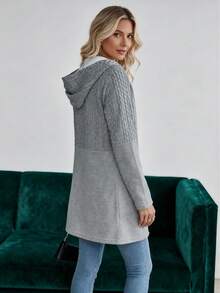 Women's Fall Winter Stylish Casual Hooded Cardigan - Solid Color Minimalist Design, Perfect For Daily Wear - Light Grey - View 3