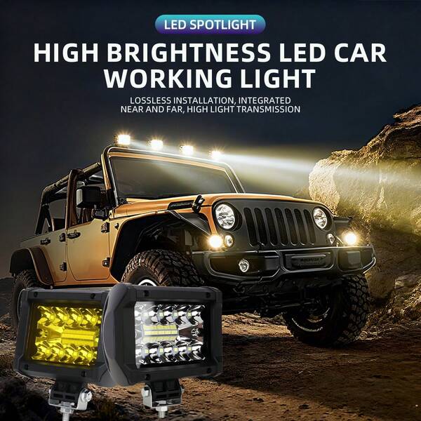 2 pièces Feux de travail en forme de tambour 12V, 20 lumières avec lumière dorée, ampoules LED haute luminosité, transmission de lumière vive, intégration haute et basse distance, résistant aux chocs, convient pour les véhicules tout-terrain, les motos, les véhicules tout-terrain, les camions, les véhicules électriques, les chariots élévateurs sans batteries