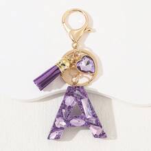 1pc Women's Fashion Purple Shiny Heart-Shaped Rhinestone 26 English Letter Keychain, Resin Drip Glue Rhinestone Initial Key Chain, Suitable As Gift For Friends, Students, Women, Cute Bag Charm, Car Key Accessory, Valentine's Day, Mother's Day Gift Christmas Bag Charms Car Accessories Teacher Sister Gift Ideas