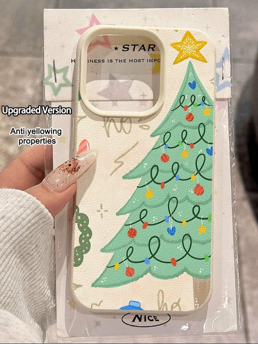 1pc Fashionable Personalized Christmas Limited Edition Star Christmas Tree Pattern Litchi Texture Waterproof Shockproof Anti-Slip Soft Phone Case, Suitable As Birthday, Holiday Gift For Friends, Family, Couples, Compatible With Apple// Phones