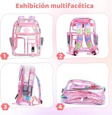 OYANIA Mochila Transparente de PVC para Estudiantes y Ni?os,Mochilas para Escuela Impermeable, Mochila Grande Para La Escuela, El Trabajo, La Biblioteca, Los Viajes Y Las Salidas,42 * 32 * 14cm - Rosa - Ver 5