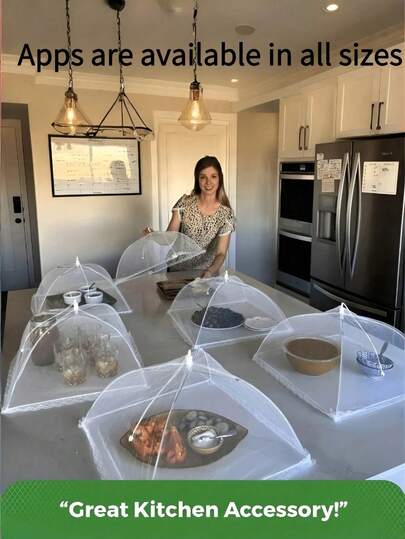 5-Piece Foldable White Food Cover Dome, Food Net Tent Protector, This Meal Cover Provides You With Full Safety, Foldable For Easy Storage And Cleaning, Super Protect Your Meals, Reusable Fly-Proof And Dust-Proof Dinner Plate Cover, Suitable For Home Kitchen Outdoor Picnic BBQ Party