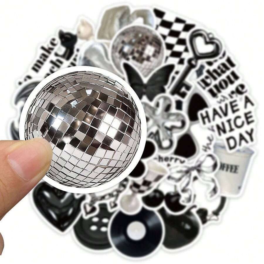 30 piezas de pegatinas de estado de ánimo en blanco y negro para equipaje, motocicleta, cuaderno, teléfono móvil, decoración DIY, al por mayor - Blanco y Negro - Ver 1
