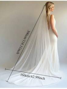 1件装经典柔软长款薄纱新娘头纱，单层设计，边缘简洁，简约风格，适合搭配女士秋季服饰，也可用于圣诞节、民事婚礼、摄影、情人节礼物等场合。 - 彩色 - 查看 5