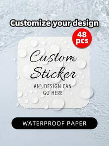 1-108pcs Customizable Square Stickers - Includes Any Design, Image, Logo, Text, Waterproof, Personalized Thank You Labels, Unique Ideal Gift For Friends, Sons, Daughters, Students, Employees, Kids, Schools, Families, Offices, Etc. - White - View 44