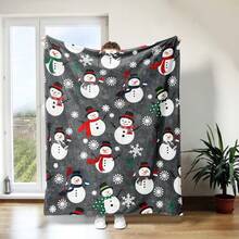 1pc - Christmas Snowman Blanket With Gray Base - The Blanket Adopts Digital Printing With Cute Snowman Patterns Decorated With Christmas Elements (Such As Scarves, Hats, Etc.) And Snowflakes. It Is Filled With A Strong Christmas Atmosphere As A Whole, Conveying The Joy And Warmth Of Winter Christmas. It Is Light And Soft, Suitable For All Seasons - Multicolor - View 7