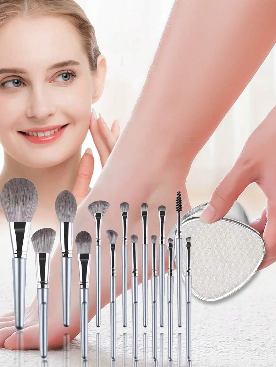 15pcs 1pc Foot Grinder And 14pcs Makeup Brushes Hypoallergenic Nylon BristlesSilvery Makeup Brush Set ABS Handle Full Set Of Eye Shadow Powder And Powder Blusher Powder For All Skin Types Professional Kabuki Makeup Brush Set,Brush Set,Makeup Brush Kit,Make Up Brush Set,Make Up Set Complete,Makeup Brush Set,Complete Makeup Kit,Brush Kit,Brushes Makeup Set,Makeup Gift Set,Set
