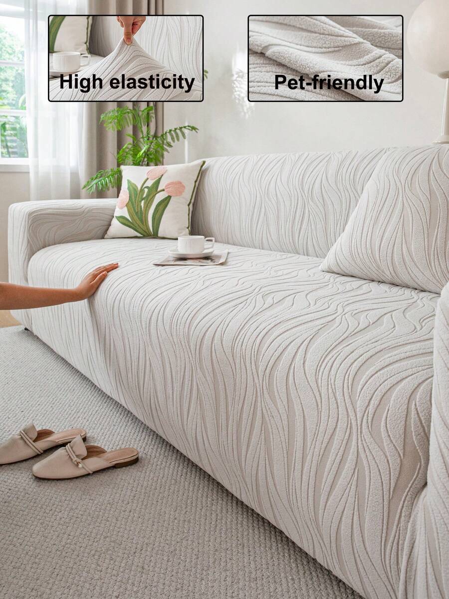1pc 3D Textured Sofa Cover, Stretch Sofa Slipcover Multi-Functional Full Coverage Sofa Protector, Solid Color Granular Pattern Design, Suitable For Spring, Summer, Autumn And Winter, Protect Sofa And Decorate For Holidays, High Elasticity All-Inclusive Sofa Cover - Light Grey - View 1