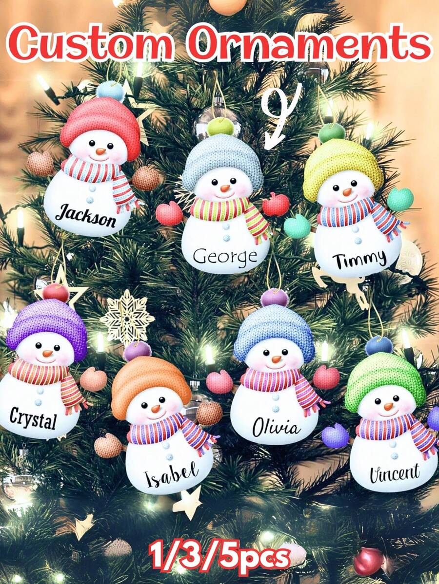 1/3/5 Pcs Personalized Acrylic Ornaments With Gold String, Custom Name Hanging Decor For Christmas Tree & Home, Ideal Festive Gifts For Family Friends Mom Dad Kids, Exquisite Customizable Ornaments For Holiday Party Decoration, High-Quality Acrylic Craft With Durable Gold Rope, Suitable For Christmas Halloween Thanksgiving Birthday Festival Decor, - Normal - View 1