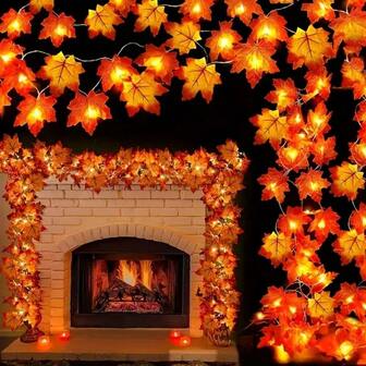 1pc Red Maple Leaf String Lights, Home Decor, Holiday Decor, Party Decor, With 20 LED Lights, Realistic Thanksgiving Autumn Wreath, Battery Powered (3 AA Batteries Not Included), Timer Function, Suitable For Home, Room, Garden Aesthetics Halloween Decor Christmas Decoration Thanksgiving Wedding Home Decor Home Decor Fall Decor Autumn Decor Birthday Decorations For Gifts Party Supplies Indoor Outdoor Garden Holiday Festival Decor Wall Decor Halloween Ornaments