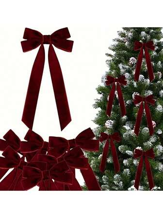 10PCS 天鹅绒蝴蝶结圣诞节圣诞树装饰大蝴蝶结挂饰圣诞派对DIY装饰花环蝴蝶结礼物装饰各种节日装饰挂饰