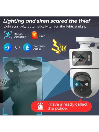 1pack/2 Packs 2K Outdoor PTZ Wireless IP Camera 2.4GHZ WiFi Dual Lens Screen Auto Tracking Babysitting Monitor, Security Night Vision, Two Way Talk, AI Motion Detection Perfect view 2