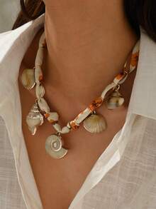 1 colar com cachecol de férias marinho, colar branco feminino, presente para mãe, para ela