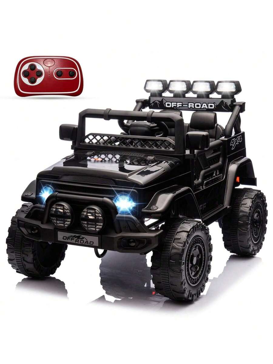 Huisuilinss Kids Ride On Truck,12V Ride On Car,Electric Car With 5MPH Max Speed,Remote Control,Steering Wheel,Accelerator Pedal,Treaded Tires,Music,Ride On Toy For Kids Ages 37-96 Months - Black - View 1