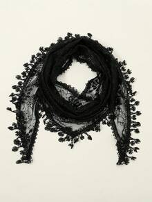 1PC Women's Fashion Solid Color Embroidered Triangle Scarf Casual Headscarf - Black - View 11