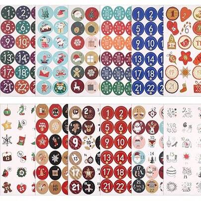 24pcs Christmas Number Stickers, 12 Style Color Christmas Advent Calendar Number Stickers, 1-24 Day Countdown, DIY Advent Calendar & Gift Sealing Stickers, Christmas Countdown Office & School Supplies Party Gift Seal Sticker, Scrapbook Supplies,School Supplies