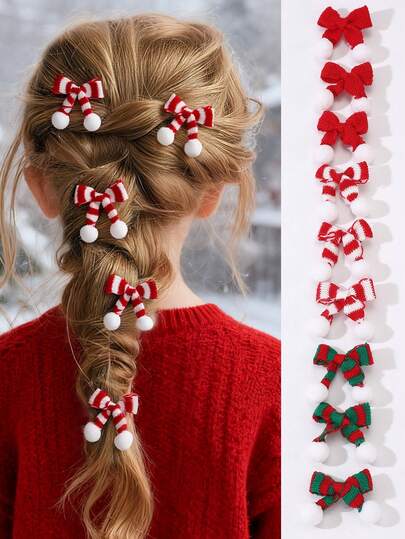 5pcs/15pcs Girls Halloween Colorful Bow & Pom Pom Hair Clips Set, Suitable For Holiday Decoration And Gift