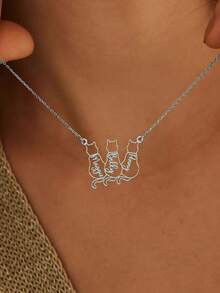 Personalisierte minimalistische elegante Mode-Katzenanhänger-Halskette mit englischem Buchstaben-Namen, Familienversion, Paarversion, 18K vergoldeter Edelstahl, Gold- und Silberfarben erhältlich, exquisiter vergoldeter Schmuck, geeignet für Paar, Freunde, Familie - individueller Text/Name - ideales Geschenk zu Weihnachten, Valentinstag, Geburtstag, Jahrestag - eleganter Schmuck für ihn und sie - Verschiedenfarbig - Übersicht 4
