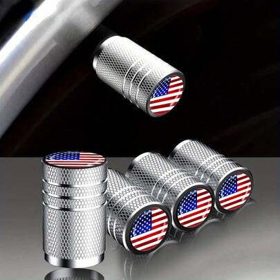 4Pcs American Flag Tire Valve Caps - Aluminum Alloy Dust-Proof Airtight Caps For Cars, Trucks, Motorcycles, Bicycles, Anti-Oxidation Durable Accessories, Patriotic Theme Decorations, Automotive Decorative Accessories