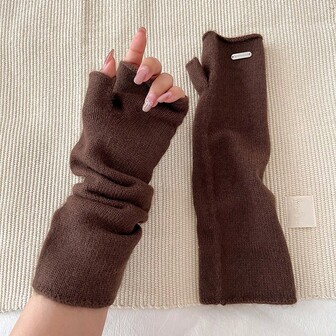 Guanti caldi in cashmere per l'autunno e l'inverno, maniche lunghe senza dita lavorate a maglia, adatti alle donne da indossare durante il freddo inverno, caldi e resistenti al freddo, un must per impiegati e studenti in inverno, la lunghezza delle maniche è di circa 40 cm
