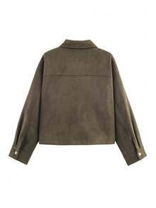 Chaqueta de ante verde oliva para mujer, abrigo con solapas oversize de manga larga con bolsillos, ropa de calle para otoño e invierno