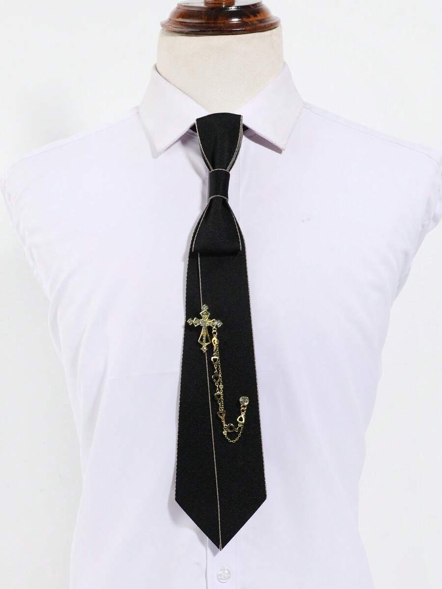 1 Stück Vintage Strass-besetzte Sterne, Mond, Sternenlicht/Kreuz abnehmbare Schleife, einfarbige leicht zu tragende Krawatte, geeignet für Lässig, Business, täglichen Gebrauch