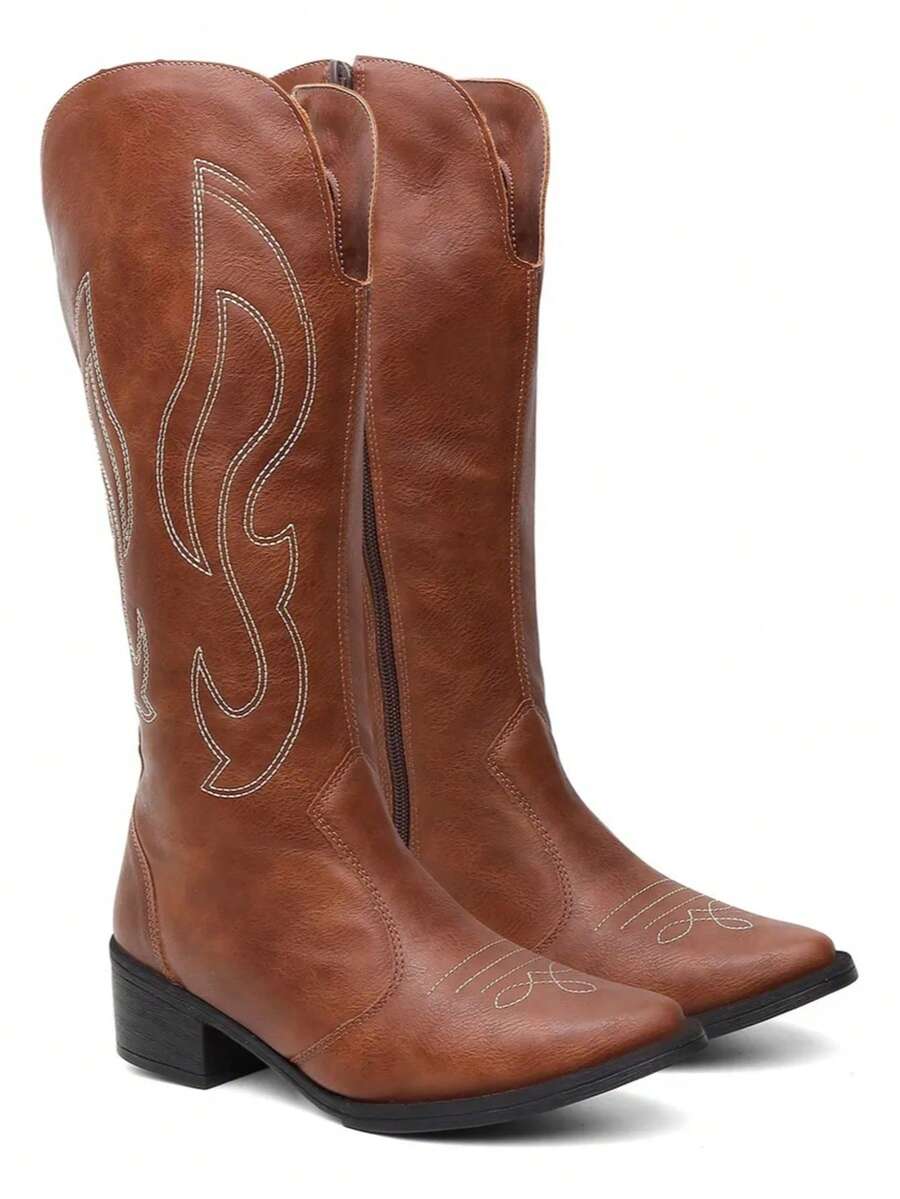 Women's Country Western Embroidered Mid-Calf Texan Boot - Lạc đà - Xem 1