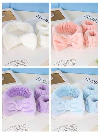 12/6/3 套装发带和腕带、蓬松 Spa 化妆洗脸头带、柔软女性头带、旅行必需品和学校必需品、可爱的头带和护肤配件、完美的万圣节服装、贴心的女性生日和圣诞节礼物 3 件套（1 个头带 + 2 个腕带）