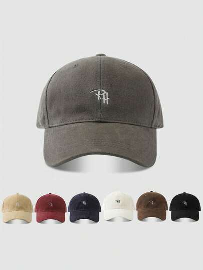 1pc Fashionable RH Letter Embroidered Baseball Cap, Women's Soft Top Soft Top Baseball Cap, Men's Face Enhancing Small Sun Protection Cap, Suitable For Beaches And Outdoor Activities, Can Avoid Burning Hair Roots. Adjustable Women's Baseball Cap