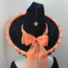 1pc Retro Witch Hat Costume Accessory, Polyester Fiber Witch Hat For Party Role Play, Mask Hat Holiday Decoration, Elegant Headwear Halloween