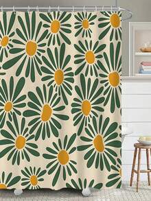 1pc Floral Printed Polyester Fabric Bathroom Waterproof Shower Curtain With 12 Hooks, Home Decor Home Bathroom Decor Fall Decor Bathroom Accessories Back To School