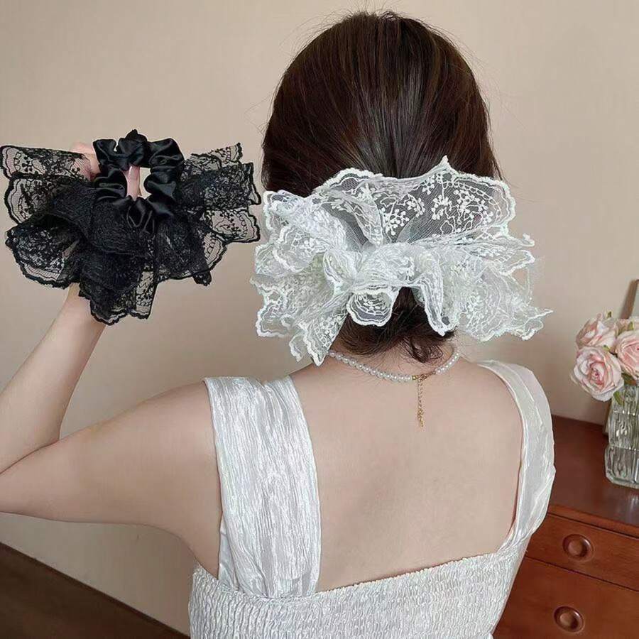 1 件/2 件法国黑色刺绣蕾丝发圈，优雅发带，休闲发饰，发带，发圈 - 彩色 - 查看 1