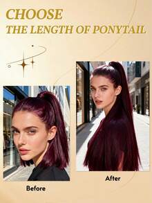 Brazilian Clip-In Ponytail Extensions, #99J Deep Burgundy Color, Real Human Hair Straight Wrap Around Ponytail For Women - S99J - View 10
