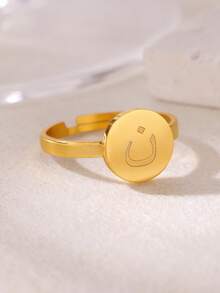 1pc Minimalist Arabic Letter Ring, Arabic Style, 18K Gold Plated Stainless Steel Adjustable Open Ring, Arabic Fashion Jewelry, Islamic Gift, Gold Ring, Women's Accessory - Yellow Gold - View 7