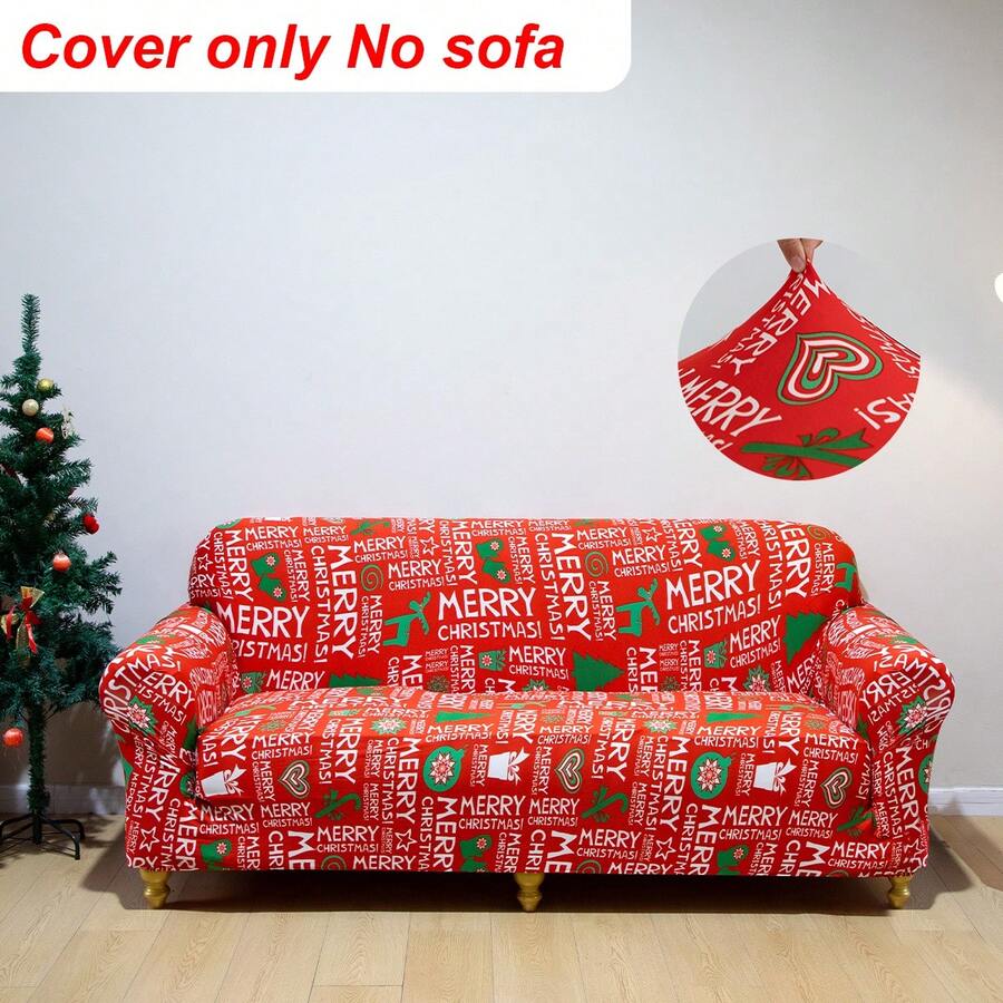 غطاء أريكة مطبوع بطبعات عيد الميلاد قطعة واحدة، مع طباعة حرف عيد الميلاد وشجرة عيد الميلاد وطبعات أخرى ذات موضوع عيد الميلاد، يخلق جوًا من عيد الميلاد، مناسب للمنزل والفندق وديكور الحفلات، يناسب أريكة من مقعد واحد أو مقعدين أو ثلاثة مقاعد