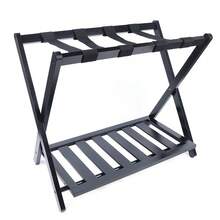 Dual-Layer Bamboo Luggage Rack, 220lbs Capacity Foldable Storage Organizer With Nylon Frame For Suitcase & Bag Organization - Black - View 1
