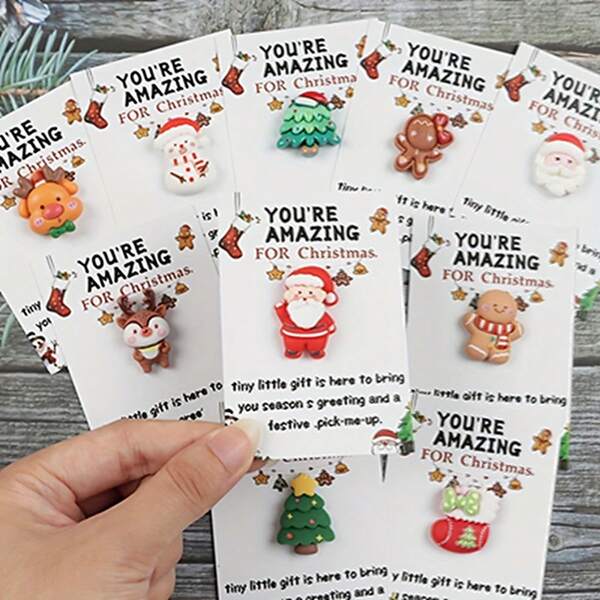 10pcs Holiday Christmas Cards With Resin Decor - "You're Awesome At Christmas" Design, Ideal For Holiday Gifts, Pocket Hugs, And Emotional Expressions For Friends And Family, Holiday Greeting Cards | Holiday Design | Paper Cards, Christmas Cards