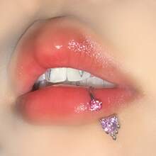 1pcs  Heart Titanium Steel Lip Ring Cute Piercing Jewelry - Pink - View 2