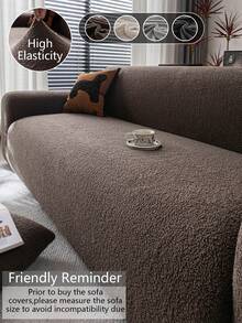 1pc Teddy Plush Sofa Cover, Stretch Multi-Purpose Full Wrap Sofa Slipcover With Geometric Pattern Design, Warm Fuzzy Fabric For Winter, Sofa Protector & Holiday Decor, Includes 1 Pillow Case