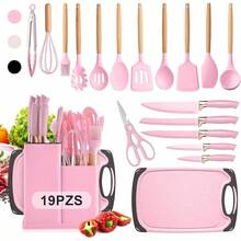 Utensilios de Cocina de Silicona, 19 Piezas Juego de Utensilios de Cocina Antiadherentes con Mango Resistente al Calor, Juego de Cucharas para Cocinar de Incluyendo Accesorios Cocina Negro - rosa - Ver 3