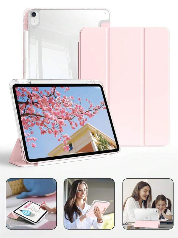 [1 pezzo] Custodia per iPad con retro completamente trasparente, sottile, con supporto, antiurto, antiscivolo, con portapenna, compatibile con iPad 10a/11a generazione, Mini 4/5/6, 9.7/10.2/10.5 pollici, Air 4/5/6/7, 10a/11a generazione, Pro 11 pollici, Air 11(M2), Air 13, Air 13 e Pro 11(M4). Retro trasparente ad alta trasparenza