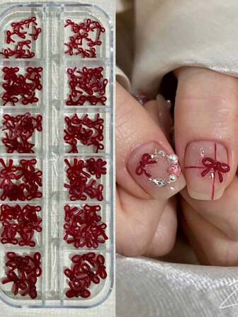 12 Rejillas Adornos de Navidad Lazos Diseño de Uñas con Diamantes de Imitación Rojos en 3D, Suministros de Arte de Uñas, Accesorios Lindos para Decoración de Uñas, Joyería DIY para Manicura de Mujeres
