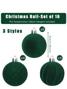 16个天鹅绒圣诞球挂饰，破碎塑料绵羊圣诞树球圣诞装饰节日派对装饰（2.36英寸）不含包装盒家居装饰圣诞装饰房间装饰冬季圣诞装饰家居圣诞礼物圣诞装饰 - 彩色 - 查看 12