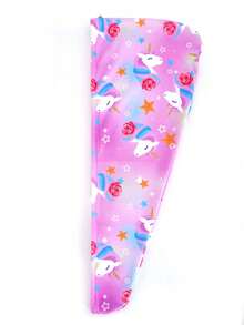 1 pièce Serviette de séchage des cheveux en fibre ultra-fine pour filles, séchage rapide, fermeture à bouton, convient pour les cheveux mouillés, motif papillon et licorne - Multicolore - Voir 9
